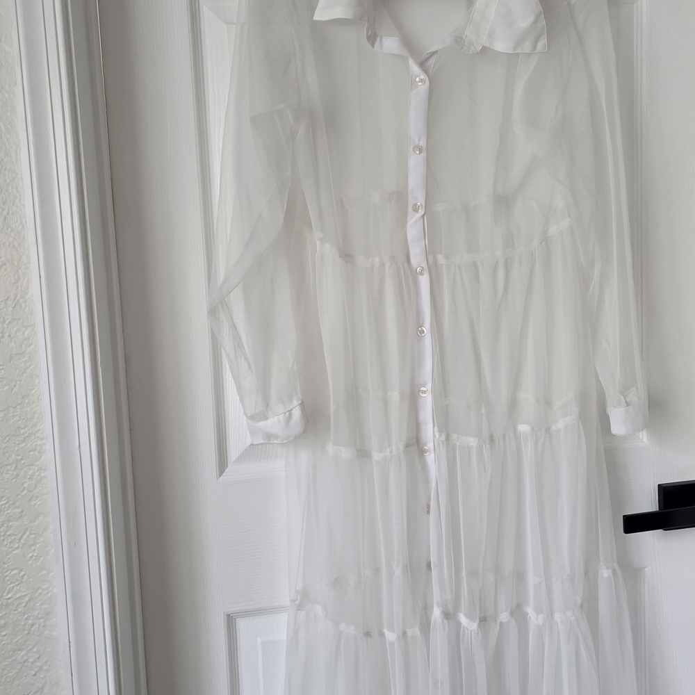 Spoon White Sheer Button-Down Blouse